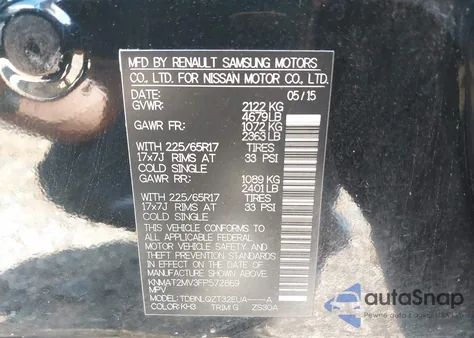 2015 Nissan Rogue Sv из США, поврежденный, VIN KNMAT2MV3FP572869